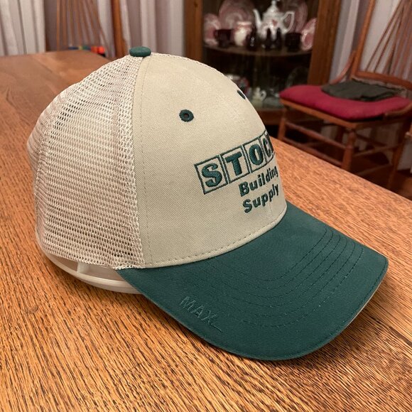 Men's Stock Building Supply Green/Tan Hook and Loop Mesh Back Trucker Hat Cap* - Picture 4 of 12